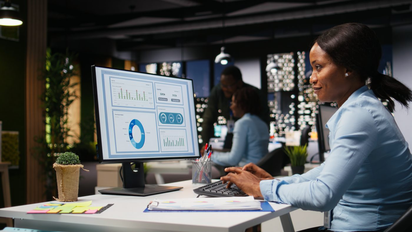 Analyst reviewing a financial dashboard