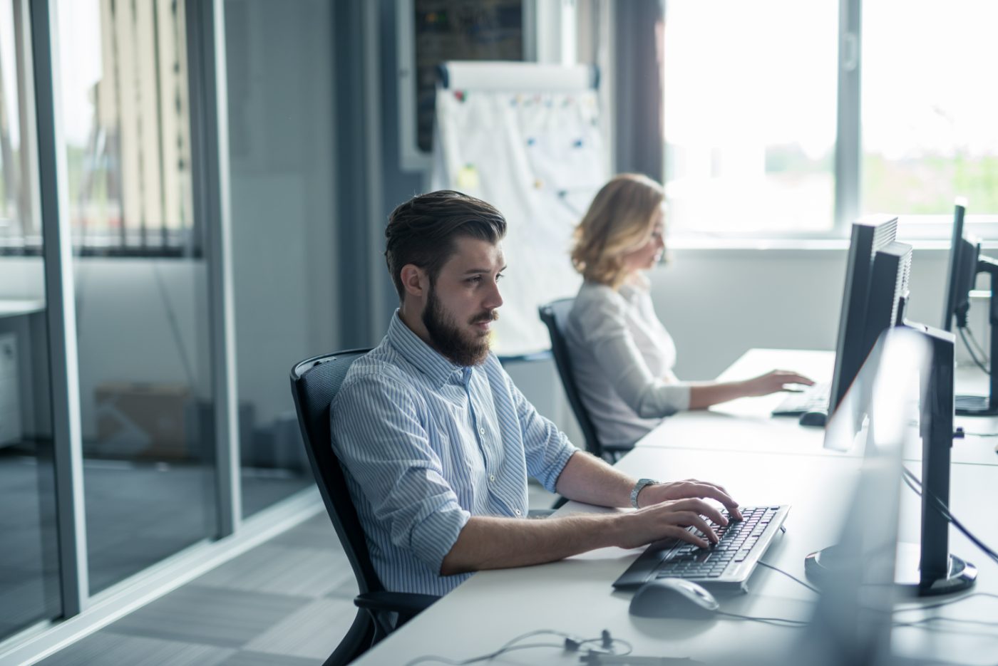 Developer working at a workstation